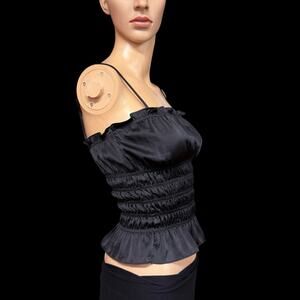 90s Y2K Cami Top Womens Sz XS Black Smocked Ruffle Coquette Wilfred